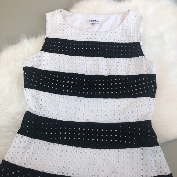 Calvin Klein Black & White Striped Eyelet Dress - Picture 4 of 5